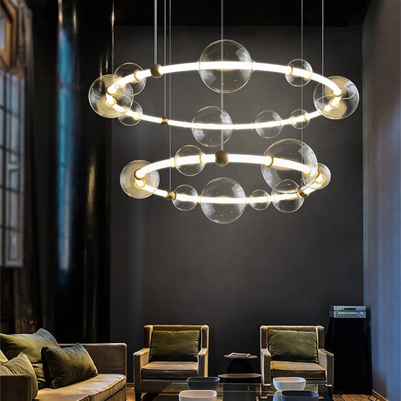 Modern LED Bubble Chandelier – Artistic Glass Globe Pendant Light for Living Room & Dining Space