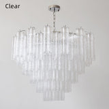 Mid-Century Modern Murano-Style Tiered Textured Glass Chandelier - Pastel Multi-Layer Cascading Pendant Light