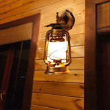 Vintage Industrial Hurricane Lantern Wall Sconce – Antique Rust Finish Kerosene Style Wall Lamp with Clear Plastic Globe