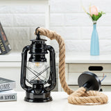 Vintage Industrial Hurricane Lantern Pendant Light – Rustic Hemp Rope Hanging Kerosene Lamp with Clear Shade