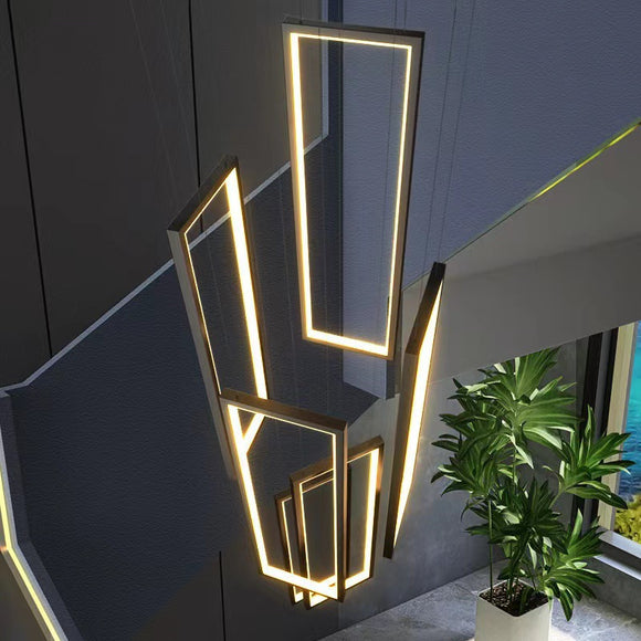 Multi-Frame Contemporary Rectangle 100cm*20cm Staircase Chandelier Adjustable High Ceiling Light