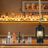 Vintage Industrial Hurricane Lantern Pendant Light – Rustic Hemp Rope Hanging Kerosene Lamp with Clear Shade