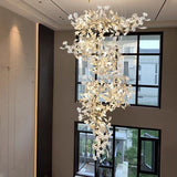 DIY Modern Luxury Ginkgo Leaf Porcelain Chandelier - Grand Staircase Lighting Ceramic Leaf