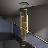 Multi-Frame Contemporary Rectangle 100cm*20cm Staircase Chandelier Adjustable High Ceiling Light
