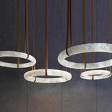 Modern Natural Alabaster Ring Chandelier - Solid Brass LED Pendant Light