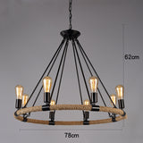 Rustic Industrial Rope Chandelier Vintage Edison Bulb Pendant Light Fixture