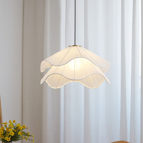 Modern Pleated Swirl Ceiling Lamp - Soft White Ruffle Shade Hanging Light Fixture