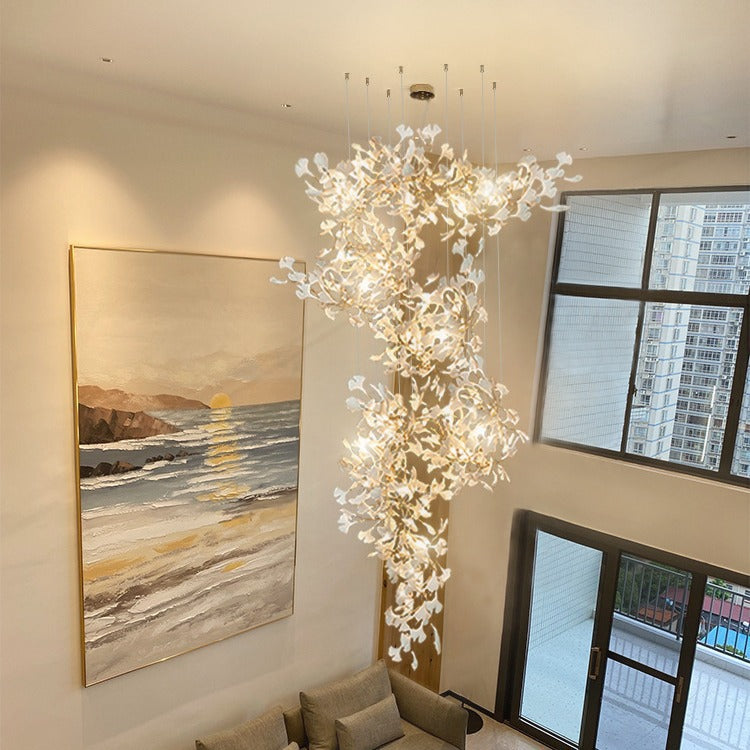 DIY Modern Luxury Ginkgo Leaf Porcelain Chandelier - Grand Staircase ...