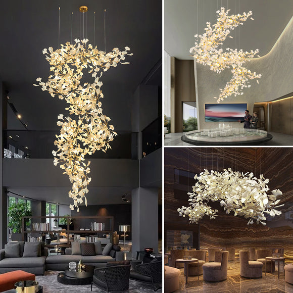 DIY Modern Luxury Ginkgo Leaf Porcelain Chandelier - Grand Staircase Lighting Ceramic Leaf