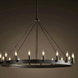 Rustic Industrial Iron Wagon Wheel Chandelier - Farmhouse Loft Vintage Black Metal Ring Pendant Light Fixture