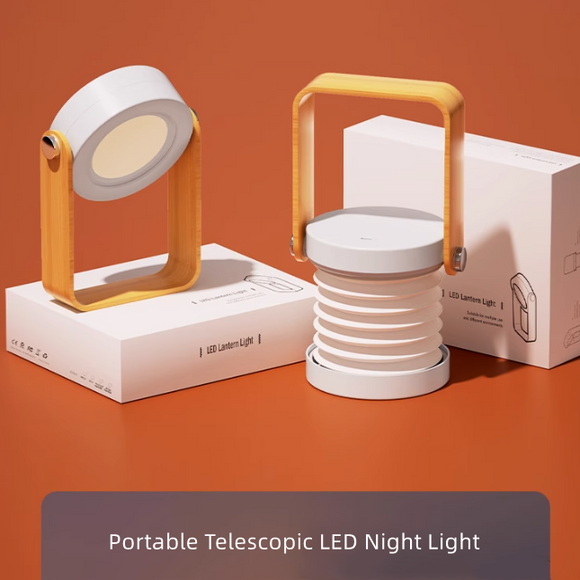Dimmable Touch Light Foldable Table Lamp Portable Telescopic LED Night Light Wooden Handle Portable Lantern Light