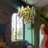 Murano Glass Chandelier – Art Deco Linear Pendant Light with Textured Gradient Glass Petals