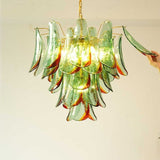 Murano Glass Chandelier – Art Deco Linear Pendant Light with Textured Gradient Glass Petals