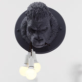 Realistic Gorilla Head Wall Sconce with Edison Bulb Pendant Lights – Industrial Animal Art Deco Vanity Light