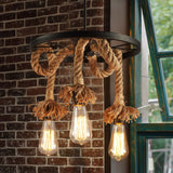 Retro 6-Light Wagon Wheel Hemp Rope Chandelier - Vintage Industrial Pendant Lighting Bulbs Included