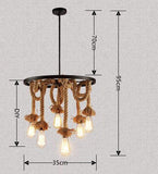 Retro 6-Light Wagon Wheel Hemp Rope Chandelier - Vintage Industrial Pendant Lighting Bulbs Included