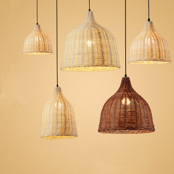 Retro Rustic Pendant Light Shades Rattan Boho Bamboo Weave Lamp