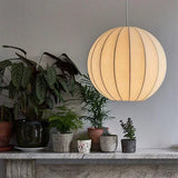 Ribbed Sphere Art Silk Fabric Pendant Light