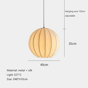 Ribbed Sphere Art Silk Fabric Pendant Light