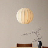 Ribbed Sphere Art Silk Fabric Pendant Light