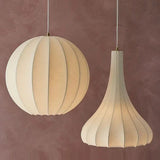 Ribbed Sphere Art Silk Fabric Pendant Light