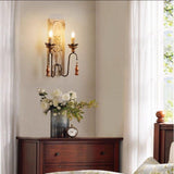 Rustic Carved Floral Wall Sconce – 2/3-Light Antique Brass Candle Lighting