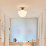 Rustic Farmhouse Ceiling Light Flush-Mount Fixture  White Glass Shade Pendant Fixture With Chrome Canopy