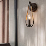 Rustic Farmhouse Teardrop Wall Light with Natural Jute Rope Accents
