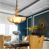 Rustic Faux Antler Bowl Pendant Light - Country Style Resin Horn Chandelier with Frosted Glass Shade