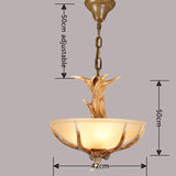 Rustic Faux Antler Bowl Pendant Light - Country Style Resin Horn Chandelier with Frosted Glass Shade