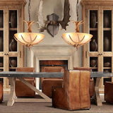 Rustic Faux Antler Bowl Pendant Light - Country Style Resin Horn Chandelier with Frosted Glass Shade