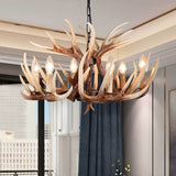 Rustic Faux Resin Antler Chandelier - Vintage Finish Lodge Style Ceiling Fixture with Adjustable Chain