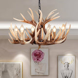 Rustic Faux Resin Antler Chandelier - Vintage Finish Lodge Style Ceiling Fixture with Adjustable Chain