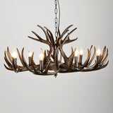 Rustic Faux Resin Antler Chandelier - Vintage Finish Lodge Style Ceiling Fixture with Adjustable Chain