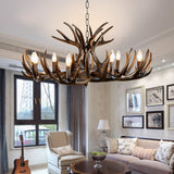 Rustic Faux Resin Antler Chandelier - Vintage Finish Lodge Style Ceiling Fixture with Adjustable Chain