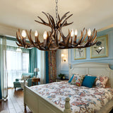 Rustic Faux Resin Antler Chandelier - Vintage Finish Lodge Style Ceiling Fixture with Adjustable Chain