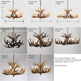 Rustic Faux Resin Antler Chandelier - Vintage Finish Lodge Style Ceiling Fixture with Adjustable Chain