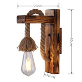 Rustic Hemp Rope & Handcrafted Wood Wall Sconce