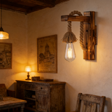 Rustic Hemp Rope & Handcrafted Wood Wall Sconce