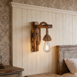 Rustic Hemp Rope & Handcrafted Wood Wall Sconce
