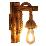 Rustic Hemp Rope & Handcrafted Wood Wall Sconce