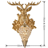 Rustic Stag Head Wall Sconce with Hanged Crystal Cage Pendant Light