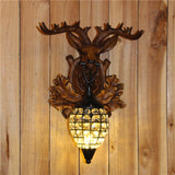 Rustic Stag Head Wall Sconce with Hanged Crystal Cage Pendant Light