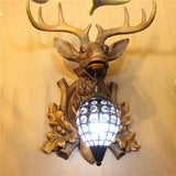 Rustic Stag Head Wall Sconce with Hanged Crystal Cage Pendant Light