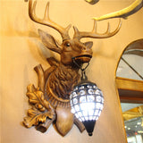Rustic Stag Head Wall Sconce with Hanged Crystal Cage Pendant Light