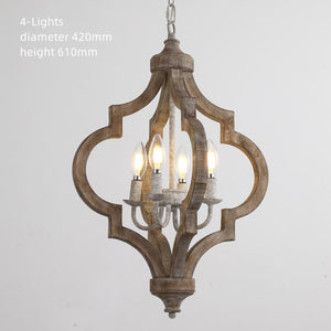 Rustic Wooden Chandelier with Candle-Style Lights