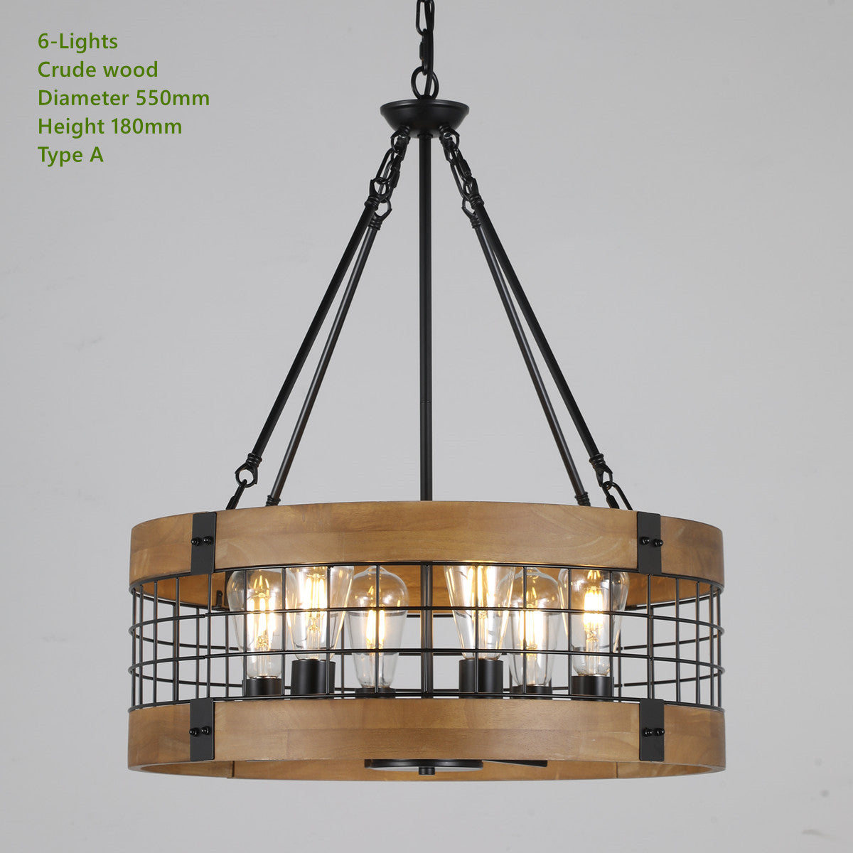 Rustic Industrial Round Chandelier with Wood and Metal Cage Design heparts