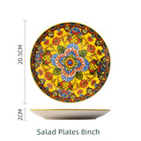 Boho Ceramic Dinner Plates Yellow Set  Tableware Dinnerware Set Hand-painted Printed Underglaze Ceramic Tableware