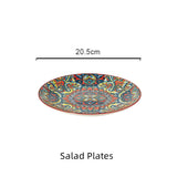 Boho Ceramic Dinner Plates Red Set  Tableware Dinnerware Set Hand-painted Printed Underglaze Ceramic Tableware