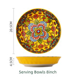 Boho Ceramic Dinner Plates Yellow Set  Tableware Dinnerware Set Hand-painted Printed Underglaze Ceramic Tableware